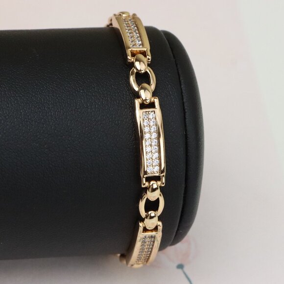 "Elegant Rose Gold Bracelet with Dazzling Rectangle CZ Panels, XPBL0952 - Picture 1 of 13
